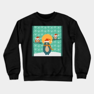 Christmas bear and two little owls Crewneck Sweatshirt